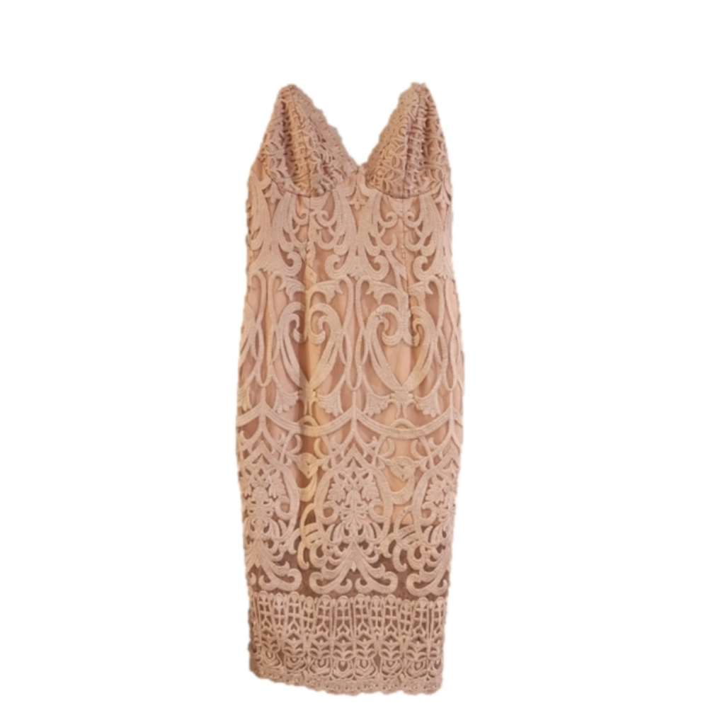 Bardot S 6 Gia Lace Pencil Midi Dress Spaghetti Strap Latte Pink Embroidered - Picture 9 of 12